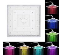 Square Fixed Shower Head, 8inch LED Rainfall Shower Head Carbon Steel Waterfall Shower Head Adjustable Bathroom Rainhead Overhead Waterfall Shower Head with 7 Colors Changing Home Accessories