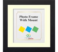 Square Flat Black Photo Picture Frame With Mount Insert (7"x7" for Pic size 5"x5", Black Frame - Ivory Mount)