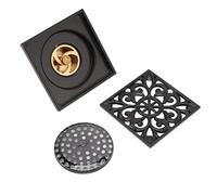 Square Floor Drain Bathroom, Odor Proof Shower Drain, Stainless Steel Copper Floor Strainer with Removable Cover and Hair Filter, Antique Pattern Design for Kitchen Bathroom Garage