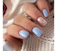 Square Flower Fake Glues on Artificial Acrylic 12 Size 24pcs Stick on for Womens Acrylic Glues on Nail for Women Clear