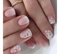 Square Flower Fake Stick on in 12 Sizes,24 Pcs French Tips for Art Decorations Stick on Nails