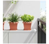 Square Flower Pots 6pc Brick Red Plastic 20x20x16cm Drainage Modern Planter Set