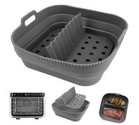 Square Foldable Air Fryer Silicone Liner with Perforated Divider 8 Inch - Reusable, Heat-Resistant Tray, Compatible with Most Air Fryer, Basin Folding Kit, Dishwasher Friendly, Non-Stick, Food Safe