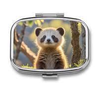 Square Foolish Cute Animal Pill Organizer Pill Box 3 Compartment Portable Travel Medicine Case Daily Mini Compact Medicine Container Storage Vitamin Supplement Dispenser