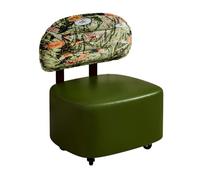 Square Foot Rest Stool with 360° Wheels, High-Resilience Sponge Padded Seat & Ergonomic Backrest, Modern Upholstered Shoe Changing Stool for Couch Living Room Office,31x29x26cm,Green
