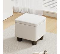 Square Foot Stool with Storage Leather Flip Top Ottoman Cube Stackable Footrest & Shoe Bench for Entryway Space Saving Design (White)