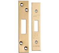 Square Forend Strike and Fixing Pack - Suitable for Deadlocks - Satin Brass | Forend Strike & Fixing Protective Plate Set - Door Lock Furnishings - Forend Plate, Strike Plate and Screws Included