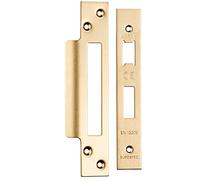 Square Forend Strike and Fixing Pack - Suitable for Sashlocks - Satin Brass | Forend Strike & Fixing Protective Plate Set - Door Lock Furnishings - Forend Plate, Strike Plate and Screws Included