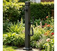 Square Freestanding Water Faucet Post, Black Metal Garden Water Column with Double Faucets, Vertical Outdoor Water Hydrant with Hose Storage, Rust-Proof for Outdoor Use(Style 5,Height: 80cm/31.5in)