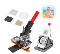 Square Fridge Magnet Maker Manual Press Machine with Paper Cutter + 100 Pcs Consumables Metal Badge Press Kit for DIY Crafts, Character Badges, Family Projects, 63.5x63.5mm