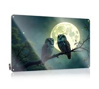 Square Funny Sign, Personalized Soft Bath Two Owls Perched On A Branch Under A Full Moon. | Farmhouse Game Room Decor(30X40CM)