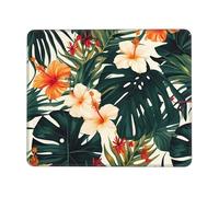 Square Gaming Mouse Pad Tropical Summer Hawaiian Flower Palm Leaves Print Comfortable Mouse Mat Pad Rubber Anti Slip Base Computer Mouse Pads for Desk Computers Laptop Office 9.4"x7.9"