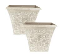 Square Garden Planters, Floral Beige Grey Design, 36cm, 2 x Plastic Containers