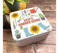 Square Gardening Tools Flowers Wellies Personalised Seeds Tin Personalised Gift | Custom Gift | Personalized Tin | Personalised Tins | Gift For Her | Gift For Him