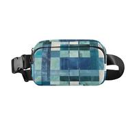 Square Geometric Plaid Stripe Embroidery Robin Blue Cute Fanny Waist Pack for Men Women Mini Crossbody Bag Anti Theft Waist Pack with Adjustable Strap for Shopping Sports Work