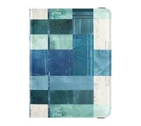 Square Geometric Plaid Stripe Embroidery Robin Blue Leather Passport and Vaccine Card Wallet Combo Vaccine Card Holder Cover Combo Passport Holder Combo with Vaccine Card Slot, Square Geometric Plaid