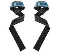 Square Geometric Plaid Stripe Embroidery Robin Blue Lifting Straps 26" Neoprene Padded Deadlift Strap for Powerlifting, Strength Training, Bodybuilding ligas de resistencia para hacer