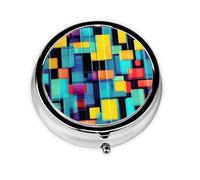 Square Geometry Diagram A Round Mini Pillbox with Three Compartments for Storing Vitamins, Fish Oil, and Nutritional Supplements.