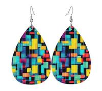 Square geometry diagram Leather Earring. Stylish teardrop shape, perfect for women, and a great decorative choice for parties and holidays.