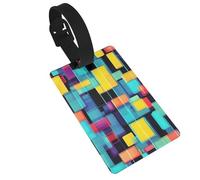 Square Geometry Diagram Luggage Tag PVC Single Sided Full Print with Detachable Wristband for Suitcase