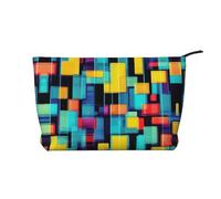 Square geometry diagram Printed Corduroy Cosmetic Bag - Women's Portable Zipper Toiletry Storage Bag, Black, One Size