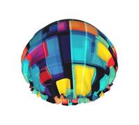 Square geometry diagram Printed shower cap, reusable, specially designed for women's long hair, double-layer structure, suitable for bathing.