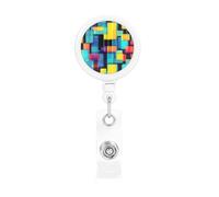 Square Geometry Diagram Retractable Badge Holder is Durable Sturdy Comes with A Lanyard for Office Hospital Staff Wearing