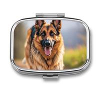 Square German Shepherd Dog Pill Organizer Pill Box 3 Compartment Portable Travel Medicine Case Daily Mini Compact Medicine Container Storage Vitamin Supplement Dispenser