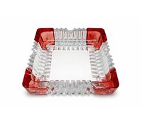 Square Glass Ashtray 12×12 cm Heavy Cut Glass Design with 4 Cigarette Rests Clear & Red Decorative Table Ashtray for Indoor and Outdoor Use JR1207
