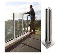 Square Glass Balustrade Post Clamp 47.2In Height Durable Support System for Balcony Deck Loft Interior/Exterior Corner Post Bracket Stylish & Secure(Corner Post-Height 110Cm)