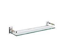 Square Glass Bathroom Shelf with Rail Single Row Shower Rack Mirror Front Storage Compartment 5.4" (Size: 400mm) Stylish & SpaceSaving Organizer