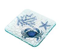 Square Glass Crab Plate | Coastal Serving Dish with Starfish & Coral Detail | Sea-Inspired Tableware for Summer, Seafood & Nautical Decor - 20cm