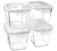Square Glass Food Storage Containers with Lids, 4 Cup Borosilicate Glass Meal Prep Bowl, Microwave & Freezer Safe Jars, Small Soup Containers for Salad, Fruit, Lunch, Ice Cream, Travel (32 oz, 4 Pack)