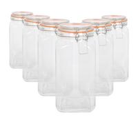 Argon Tableware 1.7L Square Glass Jars with Clip-top Lids - 6pc Airtight Kitchen Mason Jar Food Storage Preserving Container for Pickling, Chutney, Jam, Coffee, Oats