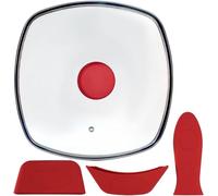 Square Glass Lid for Grill Pans with Steam Vent Hole - Fits Lodge Cast Iron Skillets 26.67cm - Square Tempered Glass Lid - Not Universal - With Silicone Holders