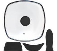Square Glass Lid for Grill Pans with Steam Vent Hole - Fits Lodge Cast Iron Skillets 26.67cm - Square Tempered Glass Lid - Not Universal - With Silicone Holders