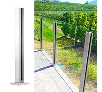 Square Glass Panel Post, 39.4in Deck Railing & Stair Baluster with Spigot Slots, Sturdy Base for Indoor/Outdoor Use, Durable Fence Support System, 100cm Height