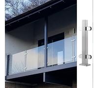 Square Glass Railing System Stainless Steel 304 Patio Safety Railing Glass Balustrade Handrail Central Post Color Height 1m Durable Outdoor Guardrail