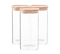 Argon Tableware Square Glass Storage Jars With Wooden Lids - 1.5 Litre - Pack Of 3