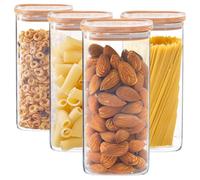 Square Glass Storage Jars with Wooden Lids - 1.5 Litre - Pack of 4 Argon Tableware Clear One Size