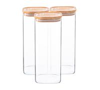 Argon Tableware Square Glass Storage Jars with Airtight Wooden Lids - 1900ml - 6 Pack - Modern Kitchen Container Preserving Jars for Pickling, Chutney, Jam, Coffee, Olives, Sugar, Spices