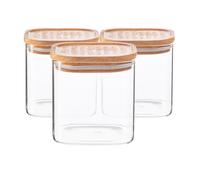 Argon Tableware Square Glass Storage Jars with Airtight Wooden Lids - 680ml - 6 Pack - Modern Kitchen Container Preserving Jars for Pickling, Chutney, Jam, Coffee, Olives, Sugar, Spices