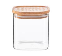 Argon Tableware 6X Glass Storage Jars With Airtight Wooden Lids - 680Ml - Square Cube Kitchen Storage Container Preserving Jars