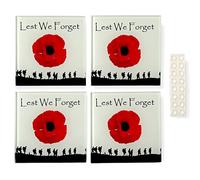 Square Glass Table Coaster Set Military Poppy Lest We Forget (set of 4)