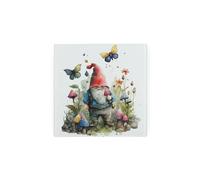 Square Glass Worktop Saver - Watercolour Painted Garden Gnome and Flowers - Hot Pot Stand Kitchen Chopping/Cutting Board Worktop Protector with Non-Slip Feet 20cm x 20cm (8" x 8")