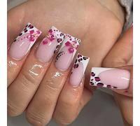 Square Glossy Design French Fake Acrylic False, Artificial Glues on for Womens French Tip Fake