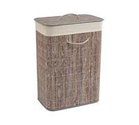Square Grey Bamboo Laundry Basket, Laundry Hamper with Removeable Washable Lining & Lid, Easy Assemble Folding Storage Bin Dirty Clothes Storage Bucket Cover Household Container Organiser