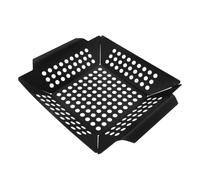 Square Grill Basket for Camping and Backyard Grilling, Iron Black | Portable Barbecue Tray, Drains Excess Oils, Fits Stoves and Racks, for Seafood Pieces and Small Vegetables