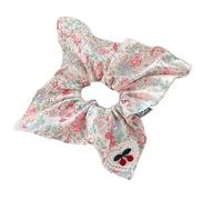 Square Hair Scrunchie 1PC Cute Embroidered Cherry Pink Floral Square Scarf, Large Intestine Hair Ring, Sweet And Fresh Tie