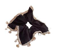 Square Hair Scrunchie 1pc Resort Style Shell Starfish Cotton Linen Square Scarf Hair Ring, Lace Large Intestine Tie(Black)